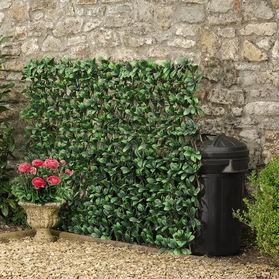 Artificial Laurel Leaf Hedge Trellis Expandable Privacy Screen - Green / 2