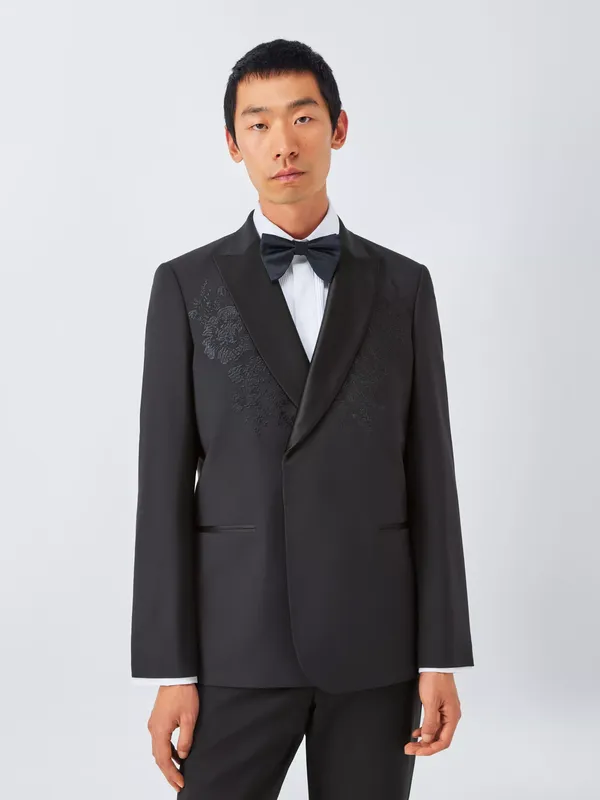 John Lewis Regular Fit Embroidered Wool Blend Dinner Jacket, Black