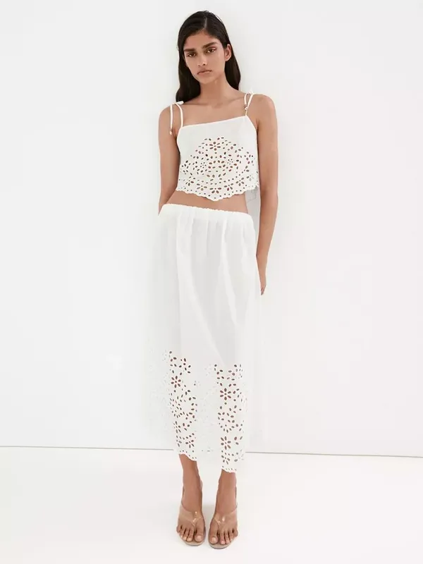 Mango Jasmin A-Line Midi Skirt, Off White