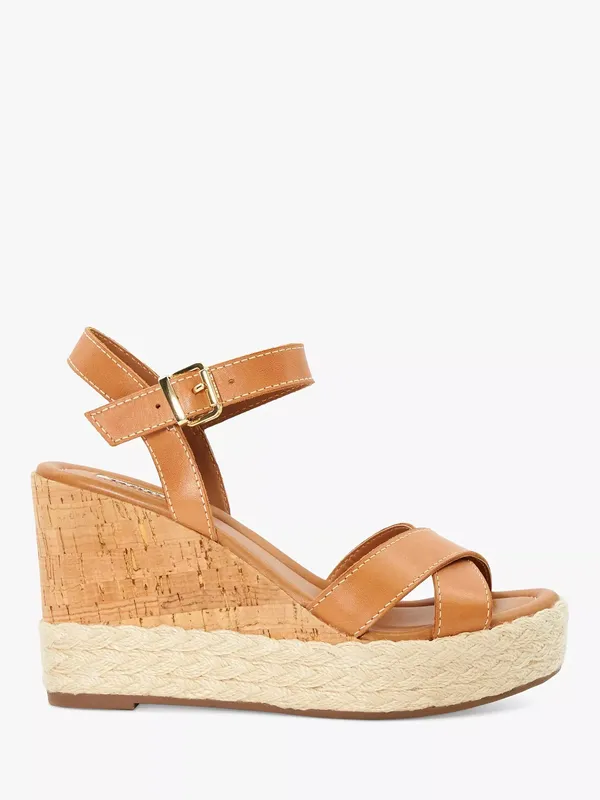 Dune London Kindest Leather Cross Strap Wedge Sandals