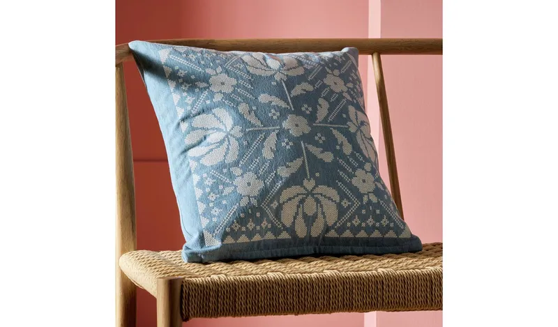 Habitat Folk Floral Stitch Denim Cushion Blue - 43x43cm