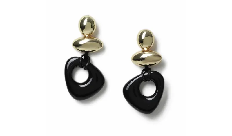 Freedom Black and Gold-tone Chunky Mismatch Drop Earrings