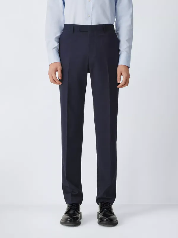 John Lewis Prince of Wales Check Wool Slim Fit Suit Trousers, Navy Check