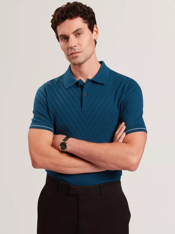 Ted Baker Chapal Short Sleeve Cotton Blend Polo Shirt, Dark Blue