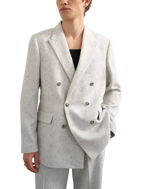 Topman Relaxed Fit Boucle Double Breasted Blazer, Cream