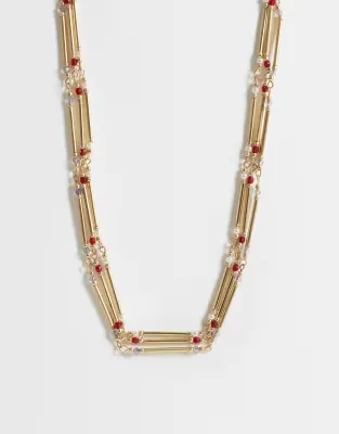 multi-row necklace with mini beads in gold tone