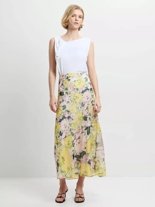French Connection Carla Emina Chiffon Skirt, Yellow/Multi