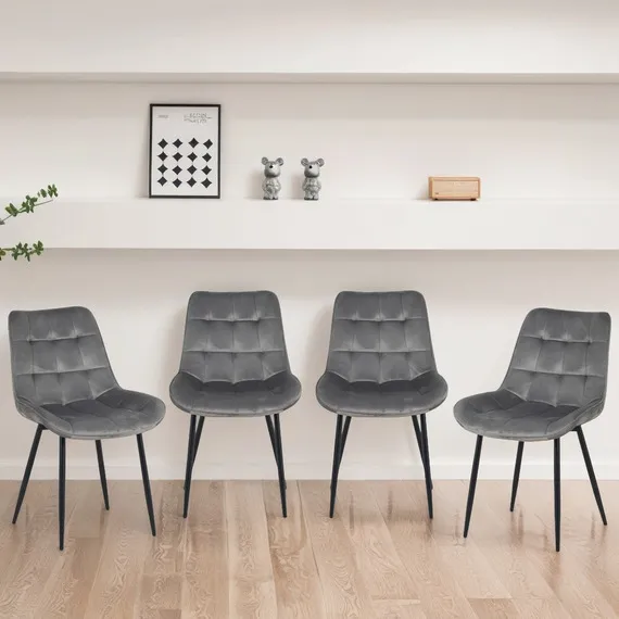 Set of 4 Erica Plush Velvet Comfort Dining Chairs - GREY