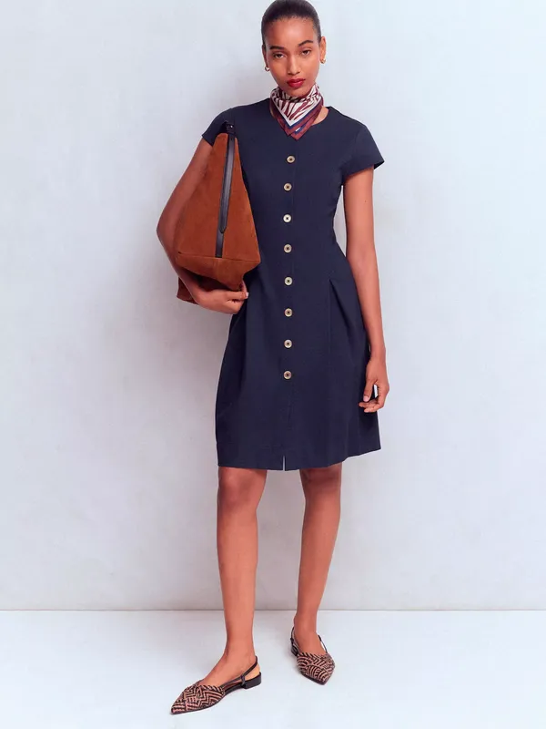 Boden Straight Knee Length Dress containing LENZING™ ECOVERO™ Viscose, Navy