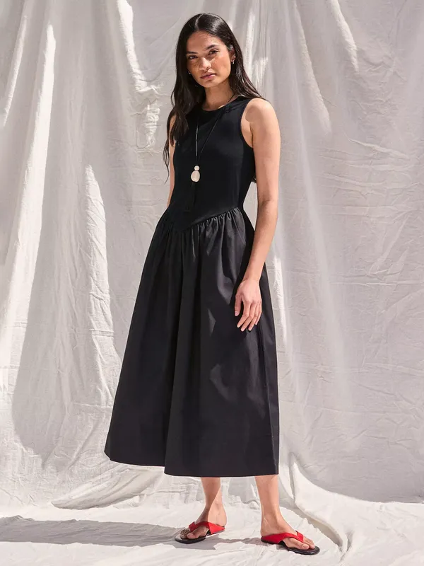 Ro&Zo Sleeveless Jersey Bodice Midi Dress, Black
