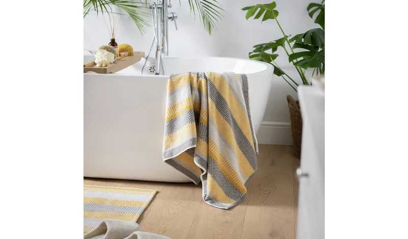 Habitat Horizontal Stripe Hand Towel - Mustard