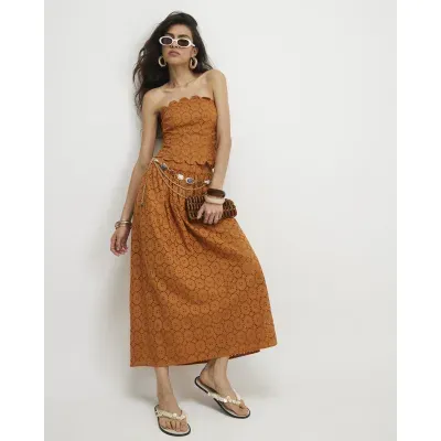 Orange Broderie Full Maxi Skirt