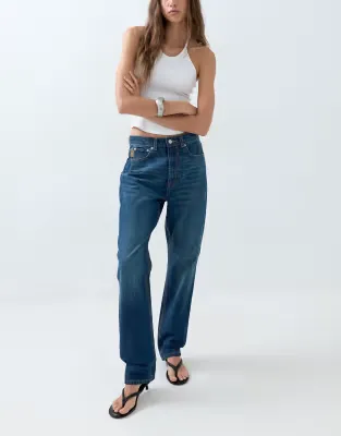 90's straight leg jean in dark blue