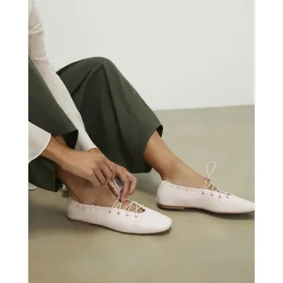 Pink Faux Suede Lace Up Ballet Flats