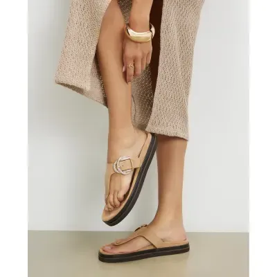 Beige Buckle Toe Thong Sandals