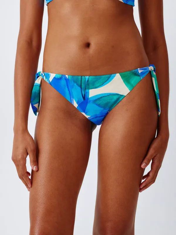 John Lewis Tahiti Leaf Bunny Tie Bikini Bottoms, Ivory/Blue Print