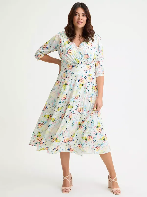 Scarlett & Jo Helena Floral Wrap Dress, Ivory/Multi