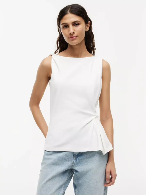 Tommy Hilfiger Twist Boat Neck Sleeveless Top, Natural Oatmeal