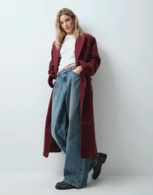 oversized dad coat in burgundy
