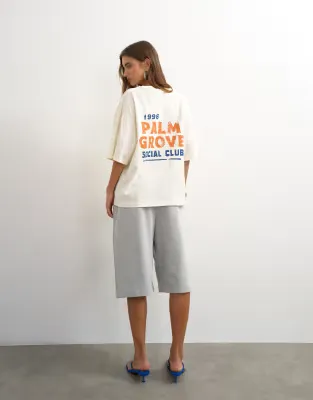 graphic 'Palm Grove' oversized t-shirt in ecru