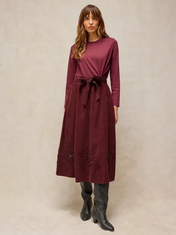 White Stuff Annika Corduroy Midi Skirt, Dark Red