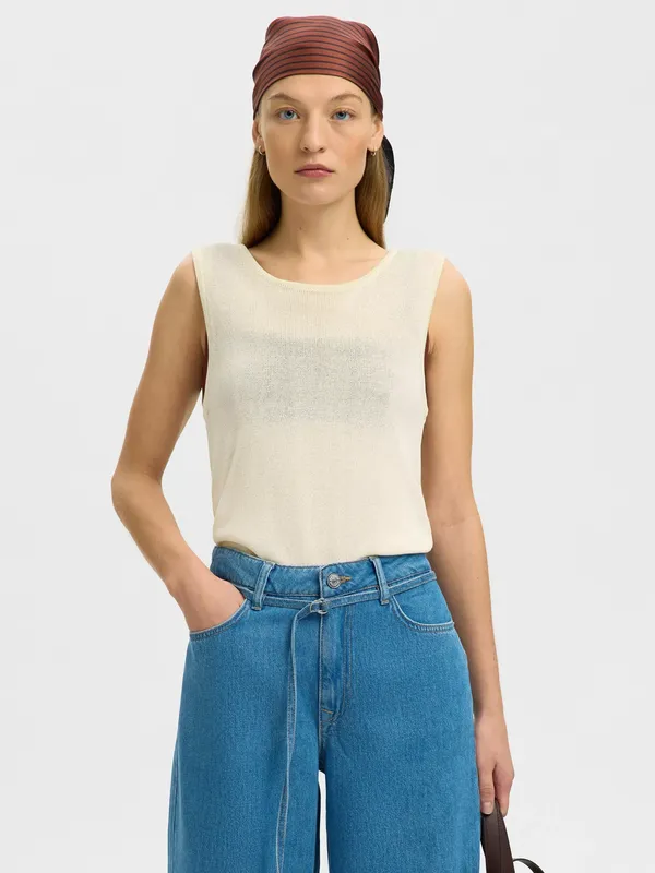 Selected Moon Ribbed Viscose Blend Tank Top