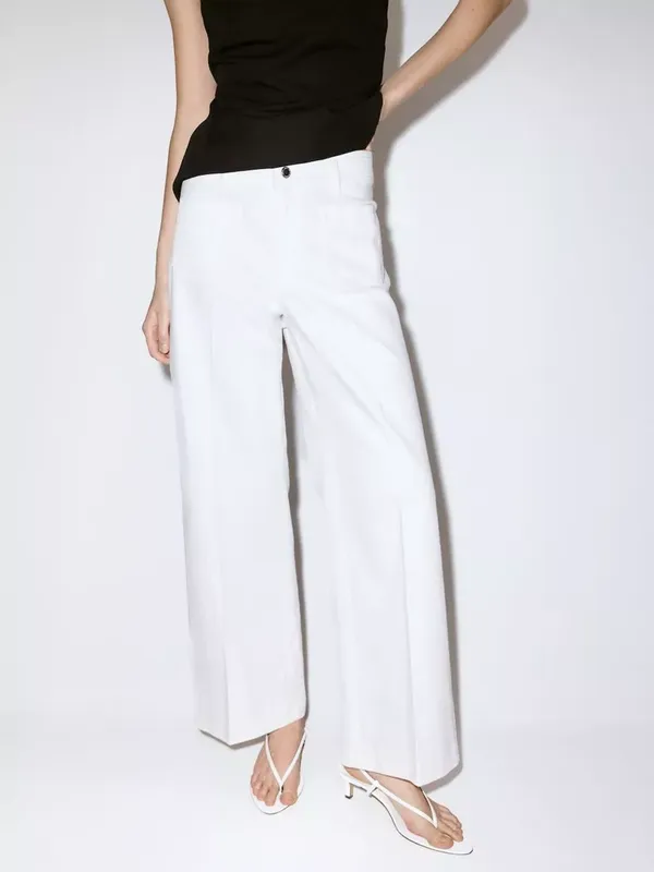Mango High Rise Wide Leg Jeans, White