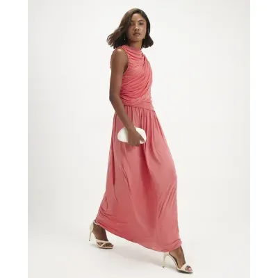 Pink Sleeveless Drape Maxi Dress