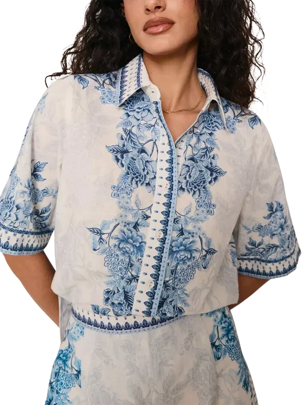 Raishma Ethel Floral Border Shirt, Blue