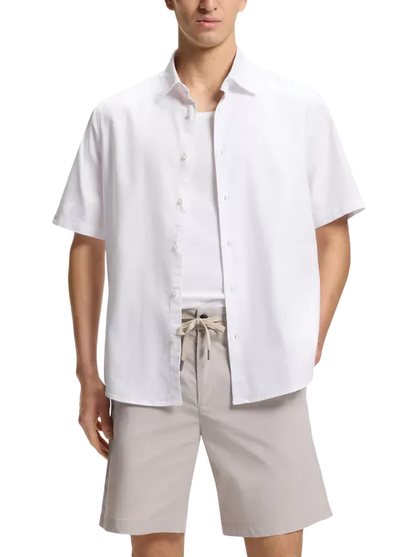 BOSS Cotton Short Sleeve Oxford Shirt, White