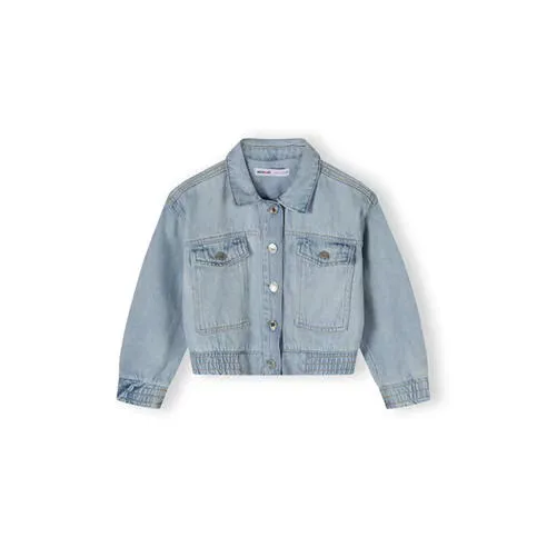 Minoti Girls cropped soft denim bomber jacket light blue