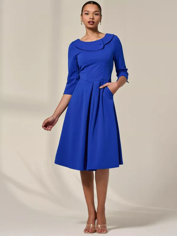 Jolie Moi Round Collar Midi Dress