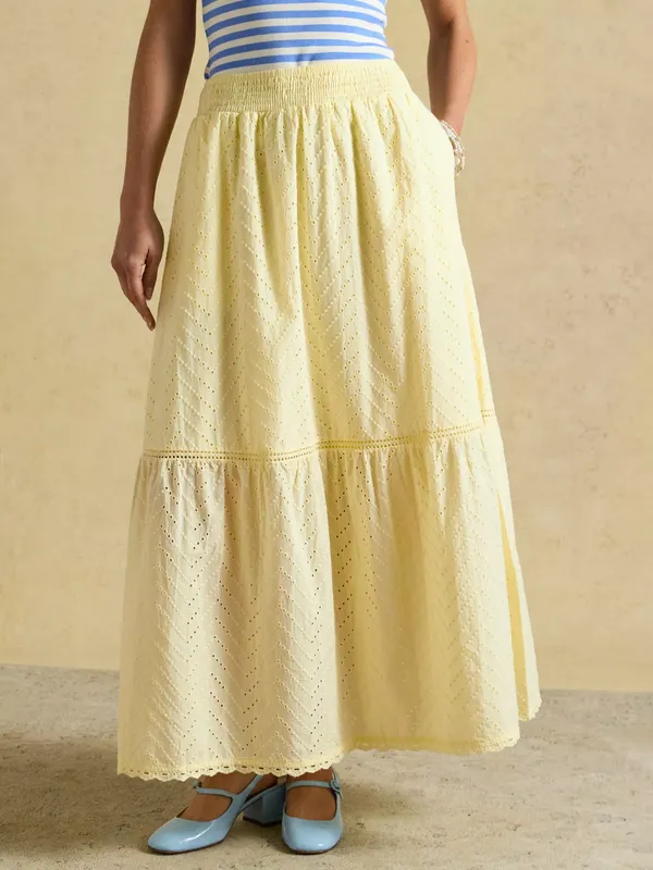 Joules Broderie Maxi Skirt, Yellow