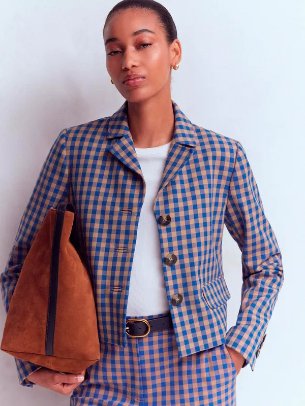 Boden Dartmouth Cotton Blend Blazer, Camel/Blue