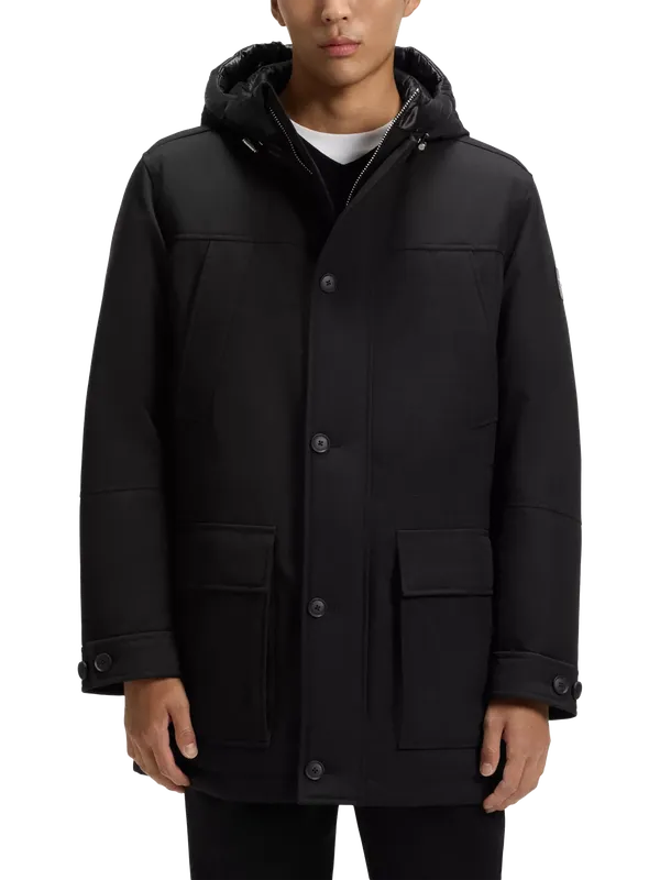 BOSS Hooded Overcoat, Black