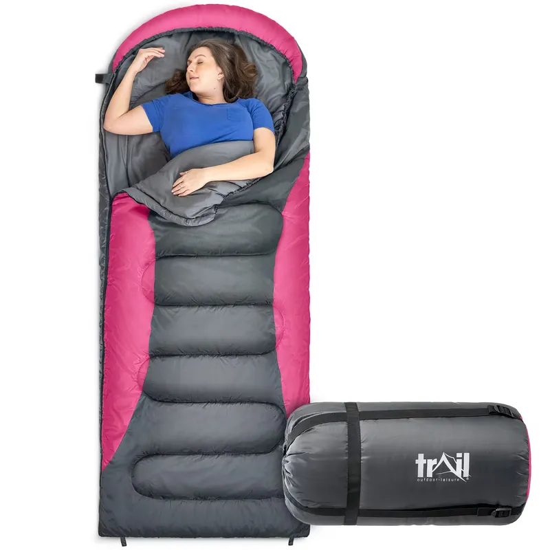 TRAIL OUTDOOR LEISURE Trail XL Hooded Sleeping Bag Extra Wide Water Resistant 2-3 Season 230cm x 100cm