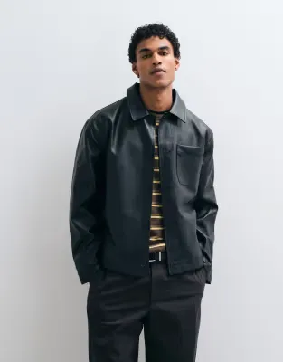 faux leather shacket in black