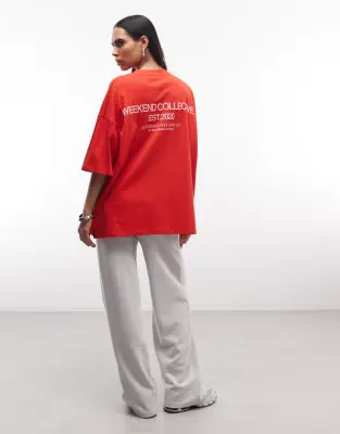 Weekend Collective Icon oversized t-shirt with bold font back graphic in red