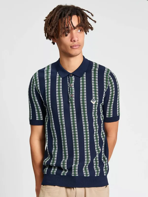 Ben Sherman Cotton Regular Fit Short Sleeve Jacquard Polo Shirt, Dark Navy/Multi