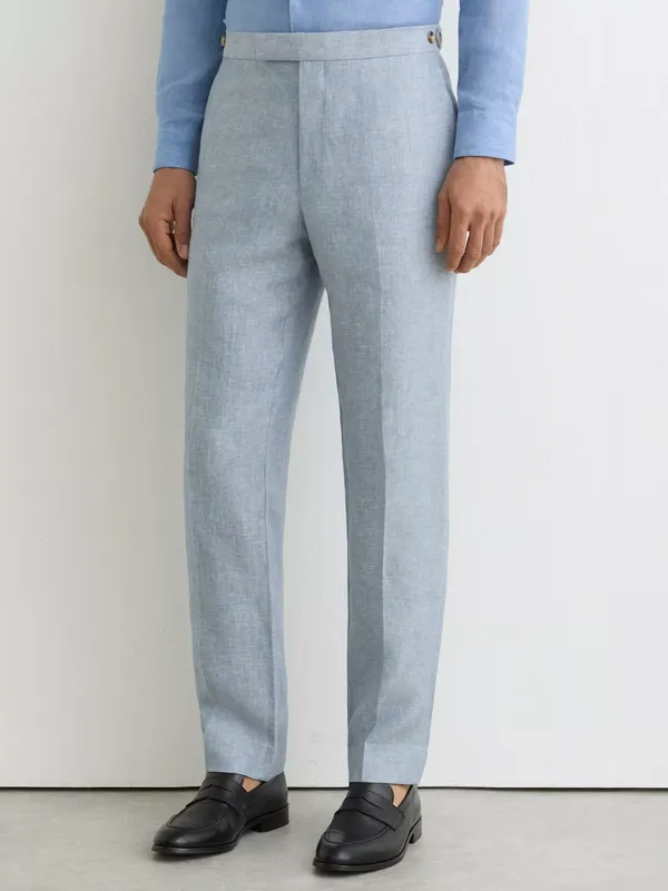 Reiss Atlantic Pure Linen Twill Suit Trousers, Blue