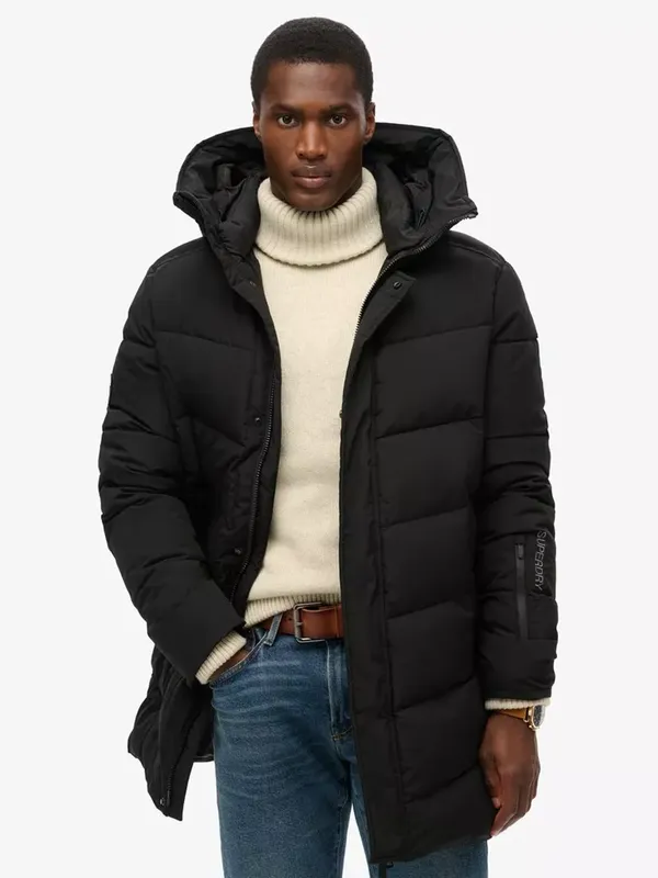 Superdry City Chevron Padded Parka Coat, Black