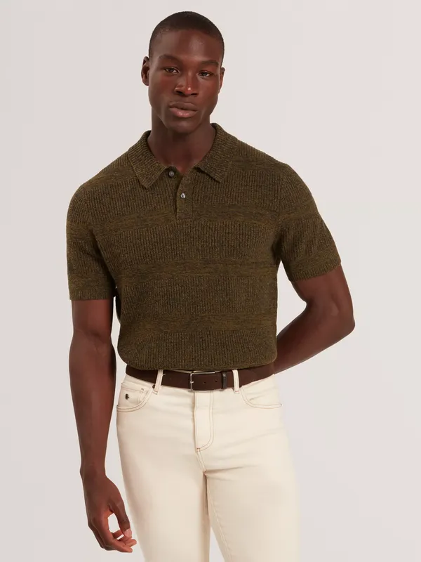 Ted Baker Mavik Wool Blend Polo Shirt, Brown-tan
