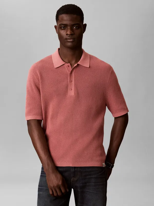 Calvin Klein Cotton Waffle Long Sleeve Polo Top