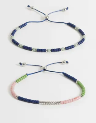 2 pack beaded navy bracelet in silver