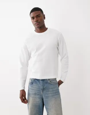 textured long sleeve t-shirt in vintage white waffle