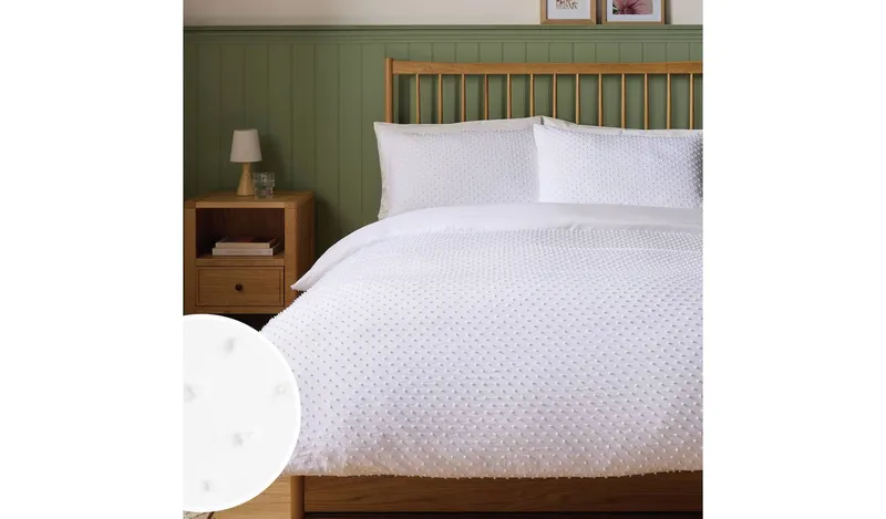 Argos Home Embroidered Dot White Bedding Set