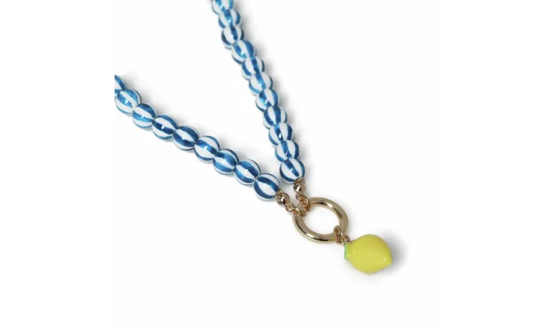 Freedom Blue Beaded Chain Lemon Charm Necklace