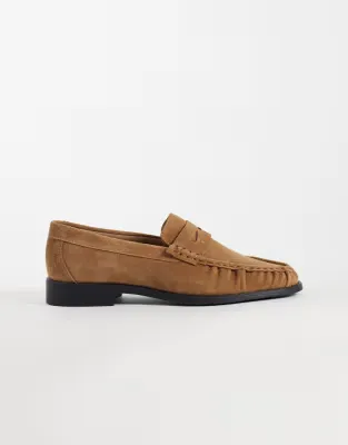 made in Portugal loafers with ruched apron in tan suede