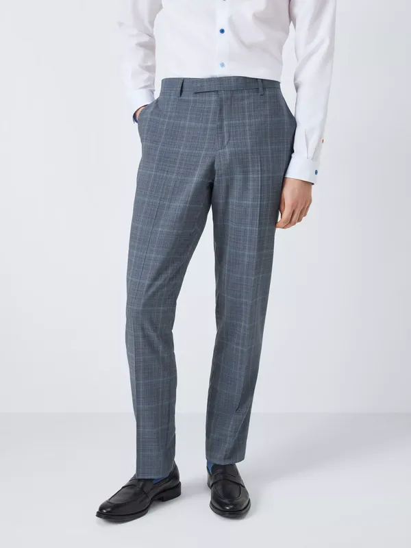 PS Paul Smith Unfinished Hem Tailored Fit Check Wool Blend Suit Trousers, Blue Check