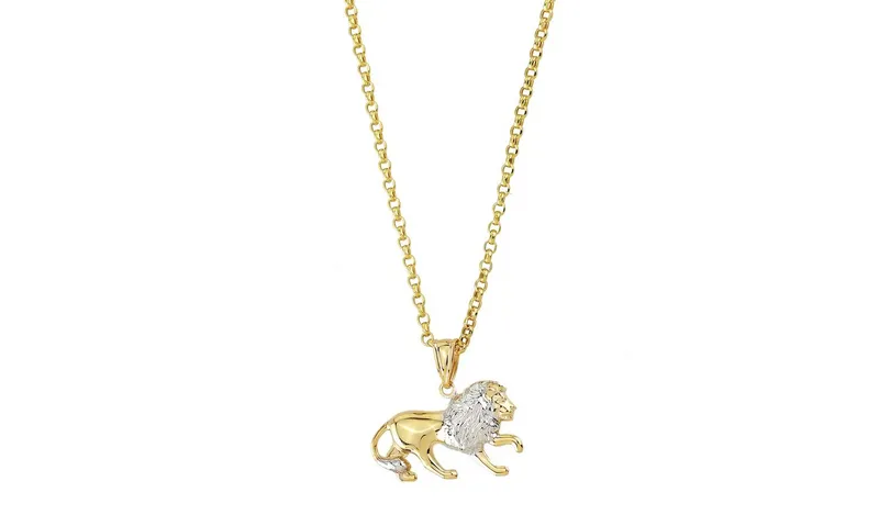 Revere Men's 9ct Yellow Gold Two Tone Lion Pendant Necklace
